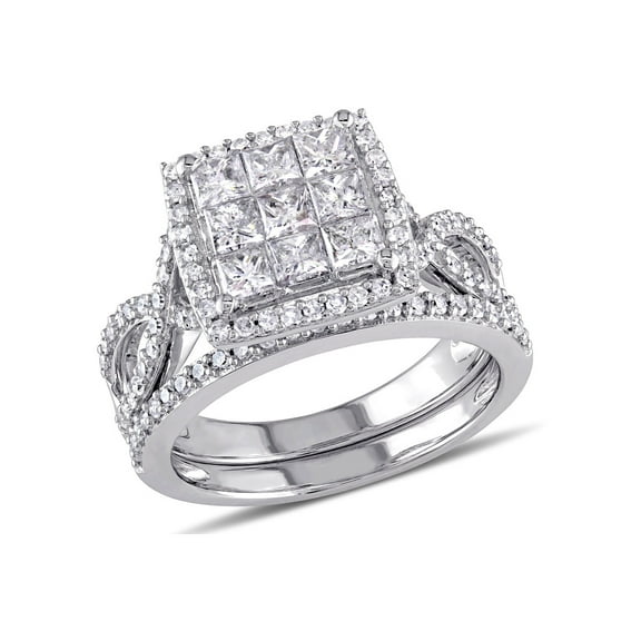 1.50 Carat (Ctw) Princess Cut Diamond Engagement Ring & Wedding Band Set 10K White Gold for Women