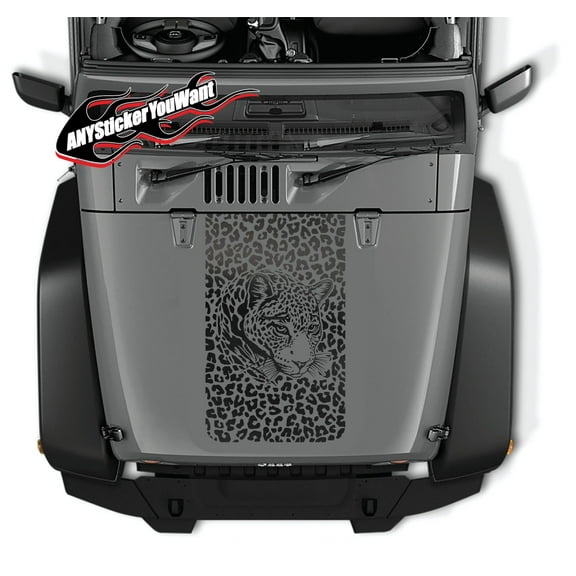 Leopard Head & Print Vinyl Decal Hood Sticker Compatible with and Fits Jeep Wrangler JK LJ TJ