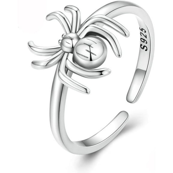 S925 Sterling Silver Spider Ring for Women Men Cute Statement Open Adjustable Stacking Rings Punk Animal Fashion Finger Personalized Spiders Birthday Jewelry Gifts Best Friend Costume Party Halloween