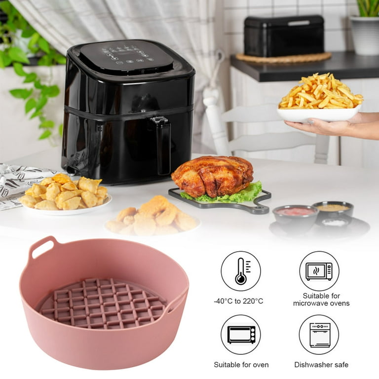 TureClos Silicone Pot Thicken BBQ Plate Barbecue Basket Heating Baking Pan  for Air Fryer Oven Microwave, Pink, S, Round 