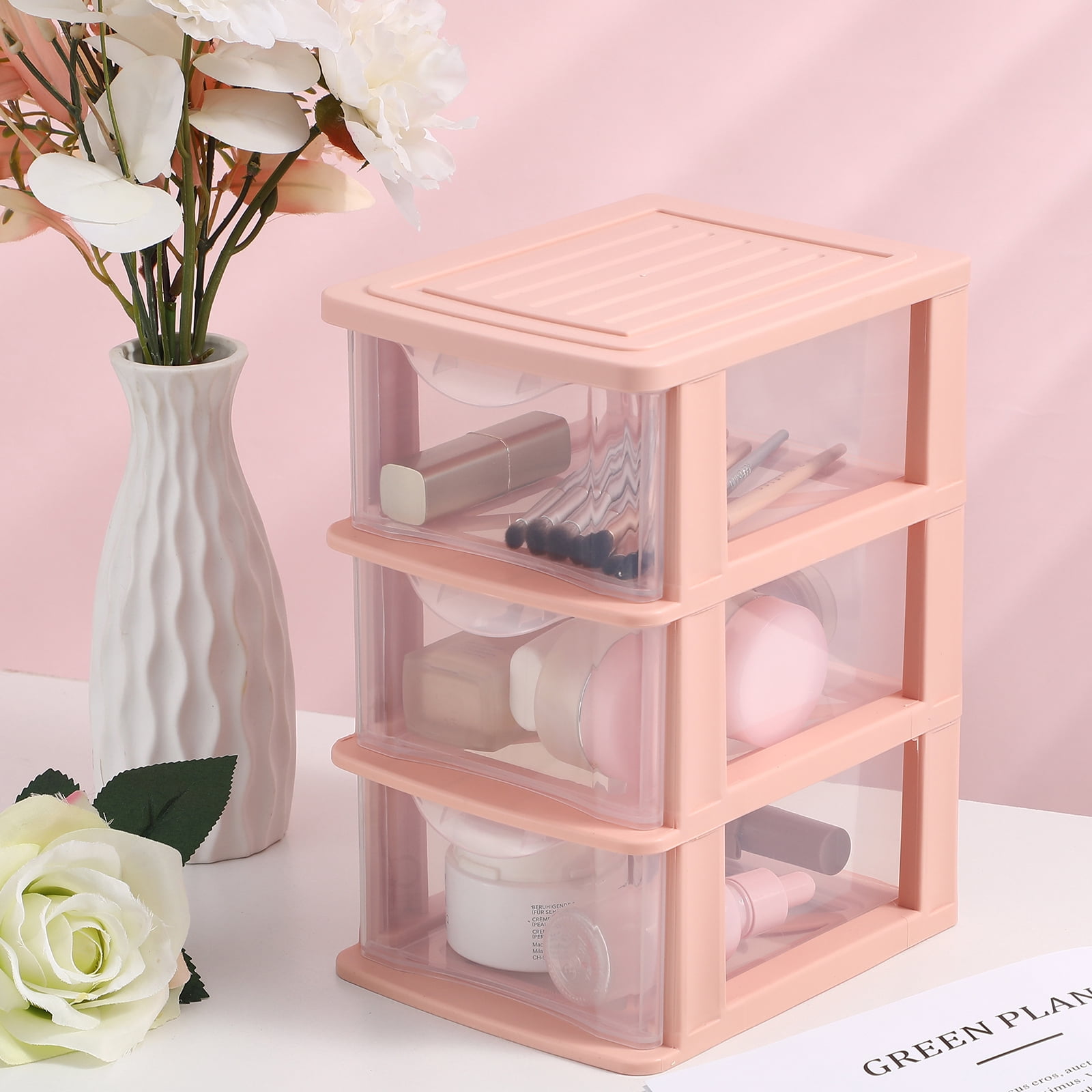 Monyance small storage drawers Plastic 3 Drawer Storage Organizer - Clear Desktop Unit(9.06X6.89X5.31Inches)
