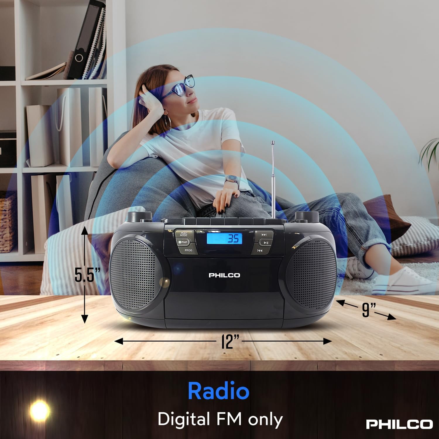 Philco Bluetooth CD Boombox with Cassette, MP3 CD USB Playback