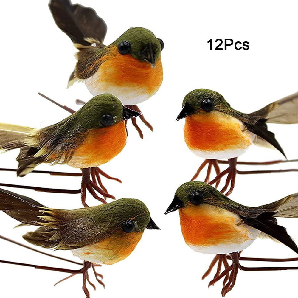 12X Robin Bird Christmas Tree Decoration Craft Artificial Feather Xmas Ornement 