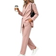 thumbnail image 6 of Cagogo Women Plus Size 2 Piece Outfit Long Sleeve Blazer Tops Wide Leg Pants Set Casual Business Lounge Suits Tracksuits Travel Work Clothes, Pink 2XL, 6 of 8