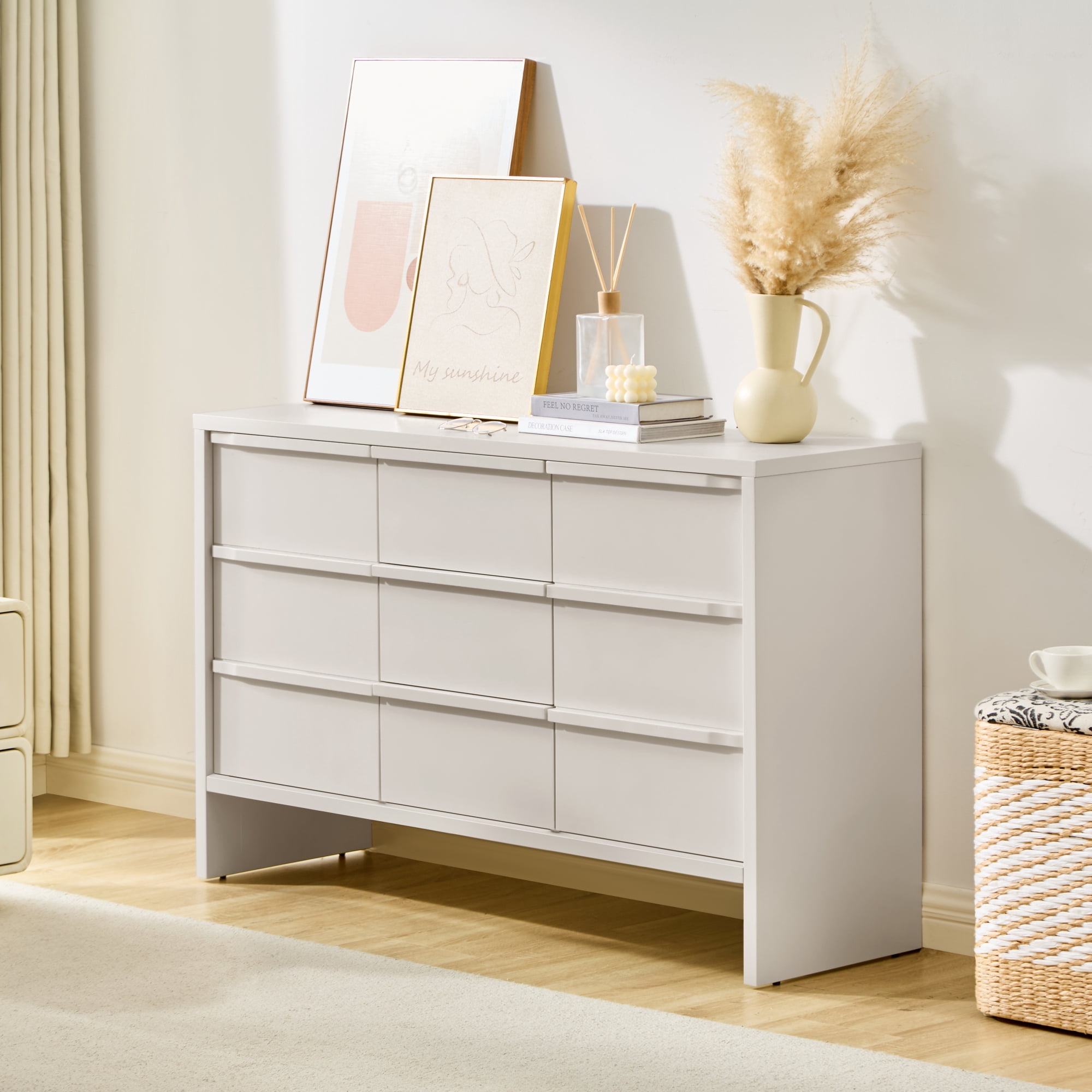 Leumius 47.3" Modern Sideboard Buffet Cabinet, Accent Console Table with 2 Doors, 3 Drawers and Solid Wood Handles, Multipurpose Storage Cabinet for Kitchen, Dining Room and Living Room White