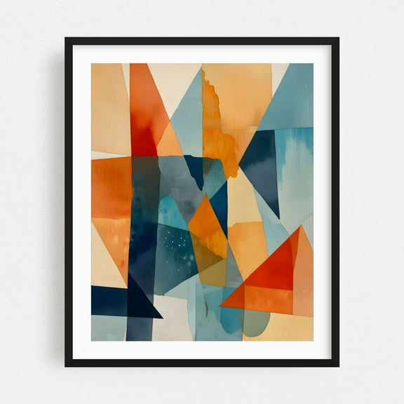 Abstract Angles of Blue and Orange - India Painting Geometric Modern Art Abstract Mid-Century Modern Pattern Black Framed Wall Art Print 8 x 10 inches