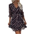 thumbnail image 1 of Pompotops Robe Mini Mode Femme Décontractée Sexy Imprimée Amour en Maille Col en V Manches Longues Ceinture, 1 of 5