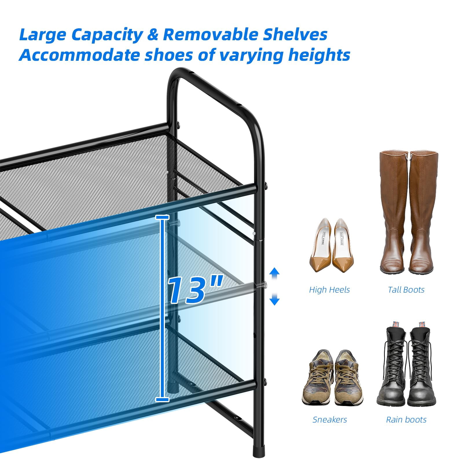 SUFAUY 3-Tier 33" Wide Shoes Rack Stackable, Metal Mesh, Black
