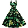 thumbnail image 5 of Bouanq St Patrick's Day Dresses for Women 2024,Women's Vintage Classic Dress Long Sleeve Shamrock Print V-Neck Swing Dress Holiday, 5 of 8