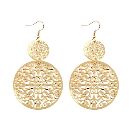 DESIGNICE 2026 New Gold Earrings for Women,Palace Ethnic Style Carving Gold Earrings,Exaggerated Retro Dangle Earrings,Gold