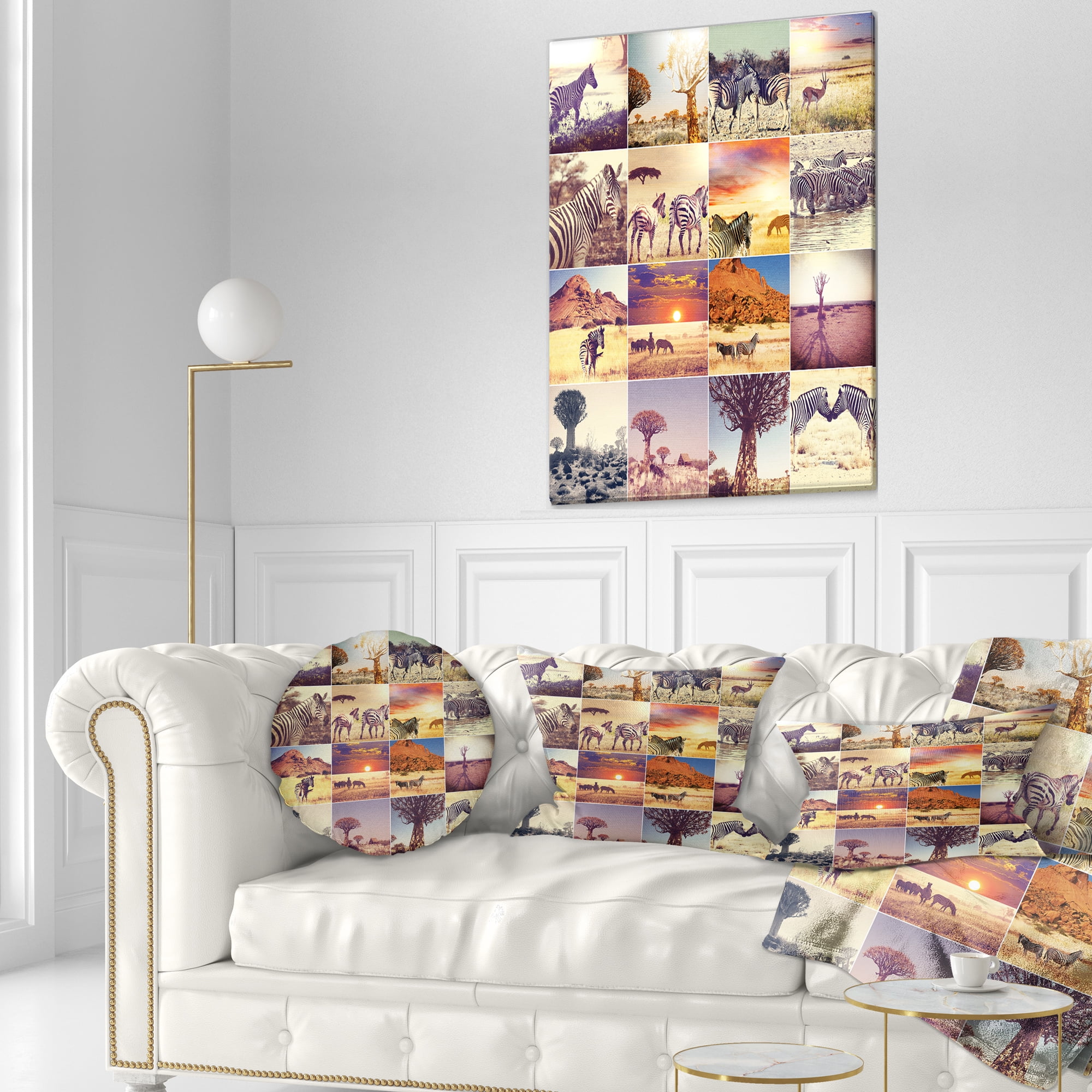 Designart African Wildlife and Nature Collage - African Landscape Printed Throw Pillow - 12x20