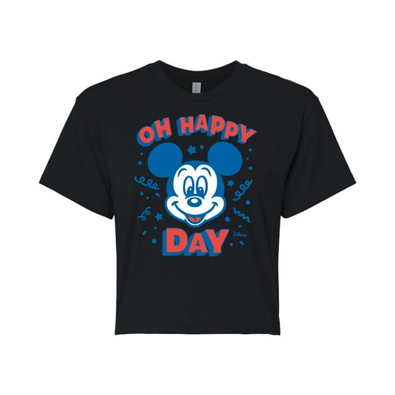 Disney - Mickey & Friends - Mickey Mouse - Oh Happy Day Celebration - Juniors Cropped Cotton Blend T-Shirt