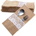thumbnail image 1 of Elegante porta utensilios de arpillera, bolsas para cubiertos para eventos especiales con decoración de encaje, porta cubiertos rústico para bodas para decoraciones de mesa (aprox. 21 x 11 cm), 1 of 5
