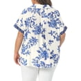 thumbnail image 3 of Agnes Orinda Women's Plus Size Shirts Floral Print Button Collared V Neck Roll Short Sleeve Elegant Tops 2X Blue, 3 of 6