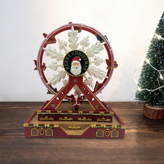 Figura decorativa iluminada de una noria, estatua independiente, adorno navideño para la mesa, caja de música giratoria para estantería, escritorio o