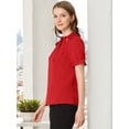 thumbnail image 4 of DARING DIVA Bow Tie Neck Office Elegant Short Sleeve Blouse Top XS Red, 4 of 6