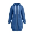 thumbnail image 7 of Xaqiouau Womens Solid Color Athleisure Coat Polyester Blend Relaxed Full Zip Drawstring Hooded Longline Sweatshirt Stitched Exterior Pocket Fall Winter Outerwear Blue L, 7 of 7