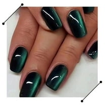 Emerald Green Cat Eye Press On Nails for Women Halloween Christmas Gift