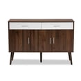 thumbnail image 3 of Leena Mid-Century Modern Two-Tone White and Walnut Brown Finished Wood 2-Drawer Sideboard Buffet, 3 of 5