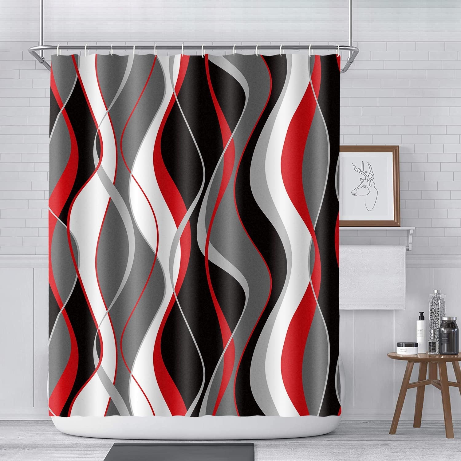 Red and black shower curtain discount