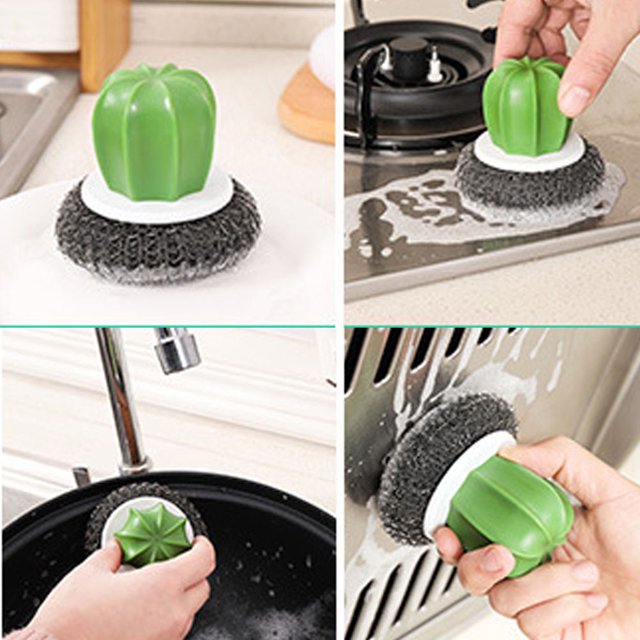 unbranded Bola Para Limpieza De En Acero Inoxidable Negro Con Mango Y De Cactus Para
