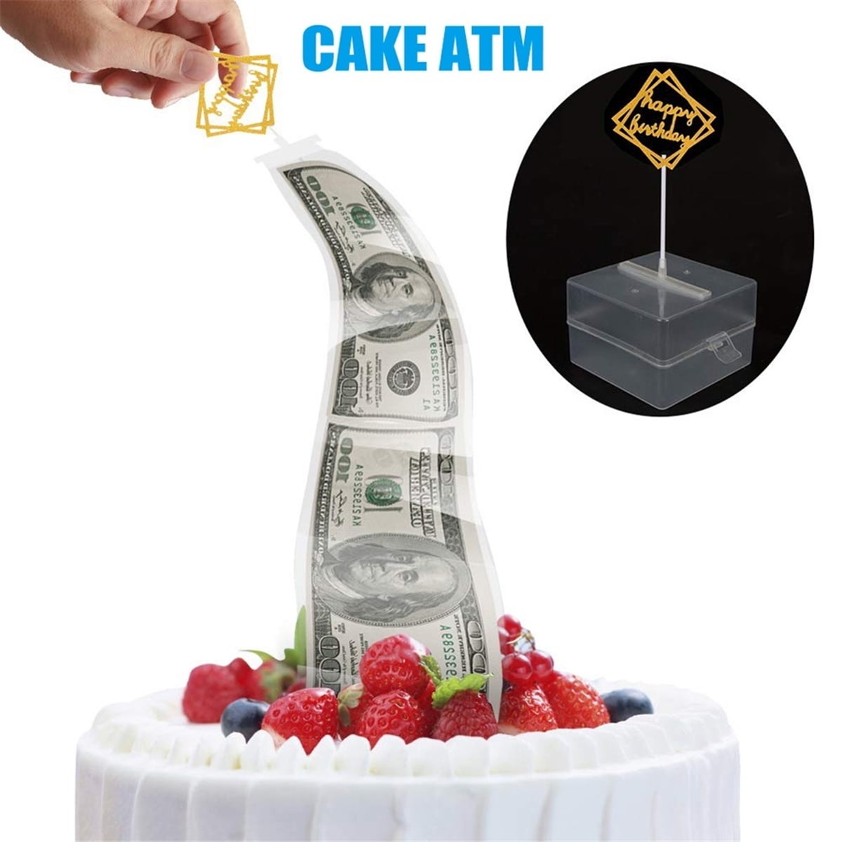 Funny Cake ATM Pull Money Decoration Box Happy Birthday Topper Money