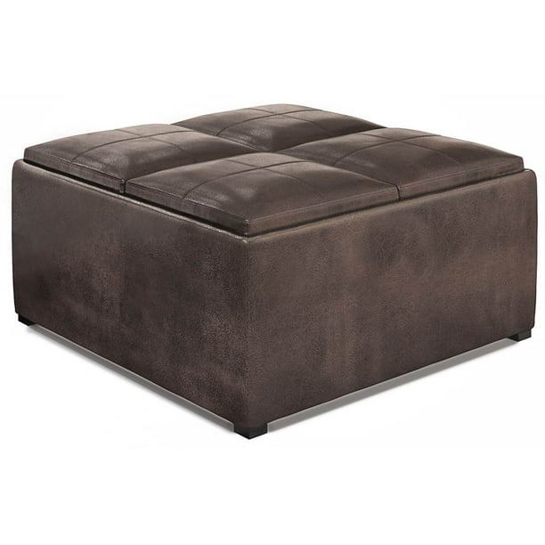 Square Coffee Table Storage Ottoman In, Brown Leather Ottoman Coffee Table