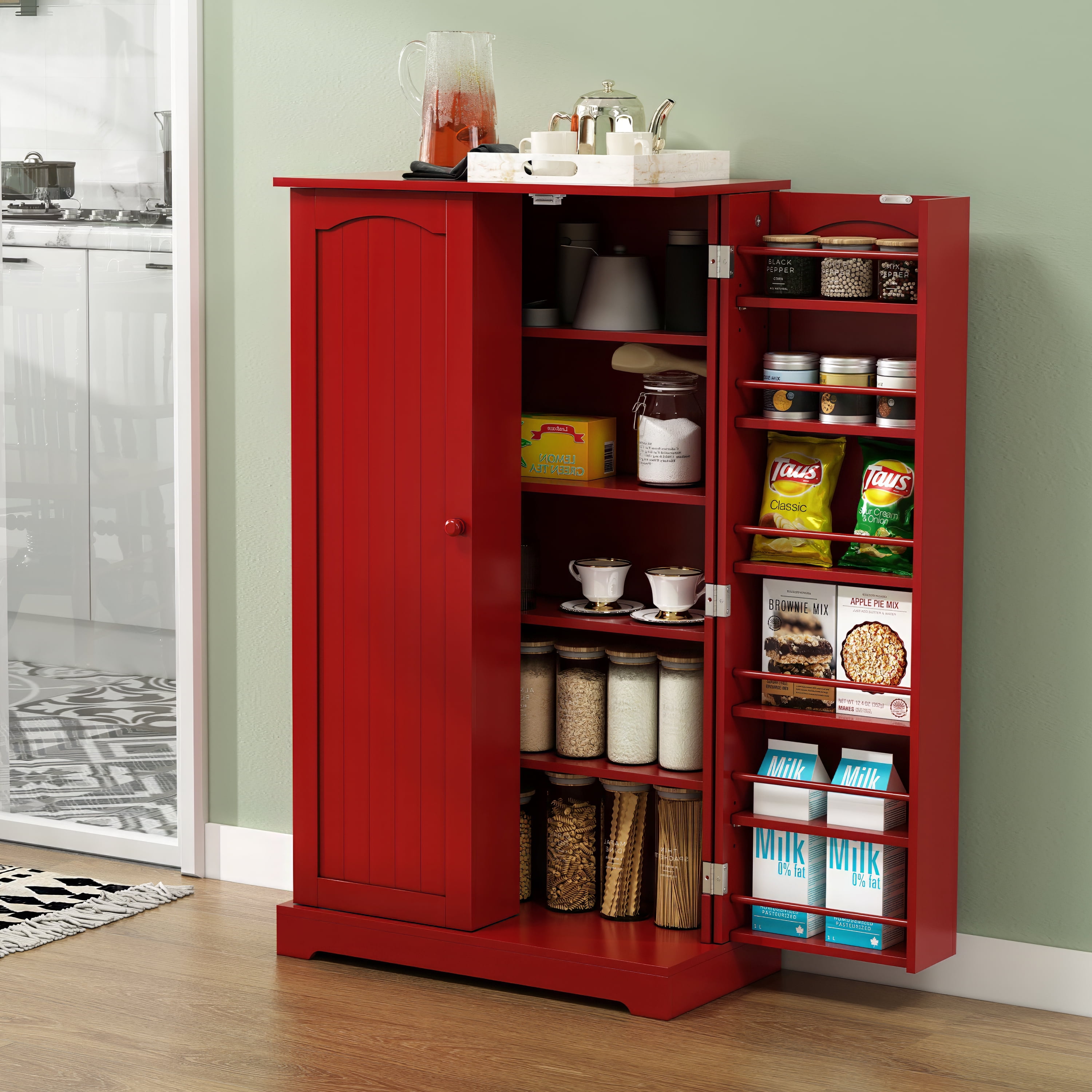 Red Barrel Studio® Tall Kitchen Pantry with 4 Doors and Large