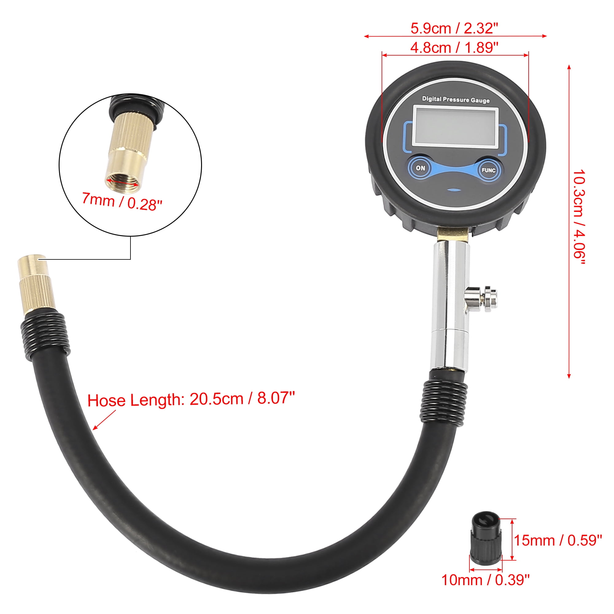 Unique Bargains 1 Set 200 PSI Portable Car Digital Pressure Gauge with 4 Tire Valve Caps