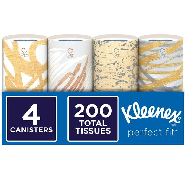 Kleenex Perfect Fit Facial Tissues, 4 Canister Boxes (200 Total Tissues