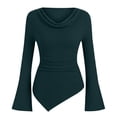 thumbnail image 6 of Xaqiouau Off Shoulder Sweater for Women Ribbed Knit Long Sleeve Bell Sleeve Slim Fit Asymmetrical Hem Pullover Casual Fall Winter Top, 6 of 7