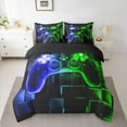 thumbnail image 3 of Erosebridal 7Pcs Gaming Blue Green Full Comforter Set For Boys,Gamer Bedding Comforter Set,Video Games Gamepad Bed In A Bag,Neon Glowing Square Grid Blue And Green Full Size Bed Sets, 3 of 5