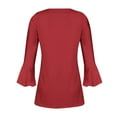 thumbnail image 2 of Scyoekwg 3/4 Sleeve Shirts for Women Button Flared Sleeve Pleated Tunic Tshirt Lightweight Solid Color Graphic Tee Comfy 3/4 Sleeve Blouses (Red,XXL), 2 of 5