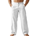 thumbnail image 2 of BUWTTED Men's Pants Lightweight Linen Summer Trousers with Pockets Comfortable Loose Fit Beach Flat Front White Pants M, 2 of 5