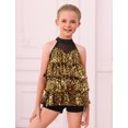 thumbnail image 7 of IBTOM CASTLE Girls Sequin Dance Outfit Sparkly Latin Hip Hop Jazz Dance Outfit Halter Mesh Ruffle Dress Top and Shorts Dancewear Golden, 7 of 7