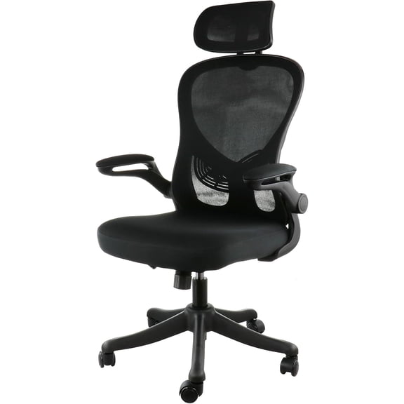 High Back Mesh and Fabric Office Chair with Adjustable Headrest, Lumbar Support, Flip-Up Armrests, Black