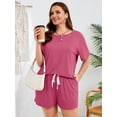 thumbnail image 5 of SHOWMALL Women's Plus Size Matching Sets Trendy Summer Co-ords Short Sleeve Shirt and Shorts Purple Red 4X, 5 of 7