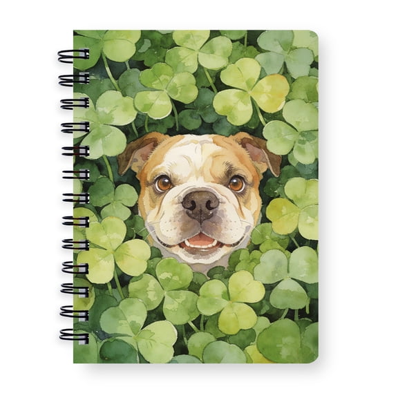 Happy Bulldog Welcome St Patrick's Day Lucky Shamrocks Clover Spiral Bound Journal Dog Lover Gifts Idea 5x7in Spiral Notebook - 22001
