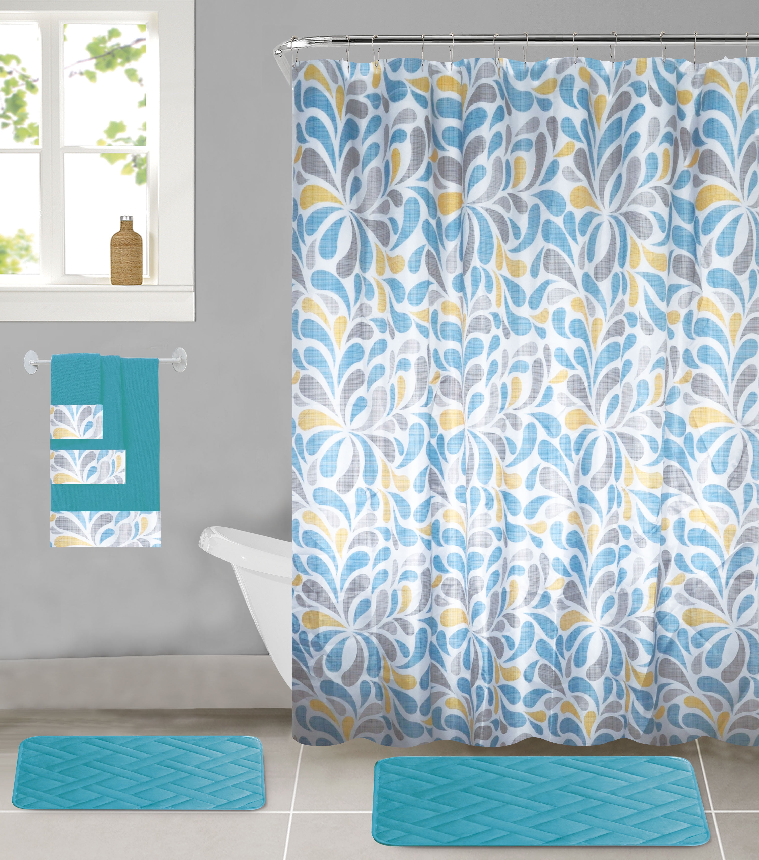 All American Collection 18Piece Bathroom Set with 2 Memory Foam Bath Mats Matching Shower