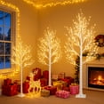 thumbnail image 2 of 3-Pieces Lighted Birch Trees Sets, Segmart Indoor Outdoor Christmas Tree with 650 LED, Stand and Timer, Christmas Porch Decorations Lighted Trees Artificial for Festival, Party,6FT+5FT+4FT, 2 of 8