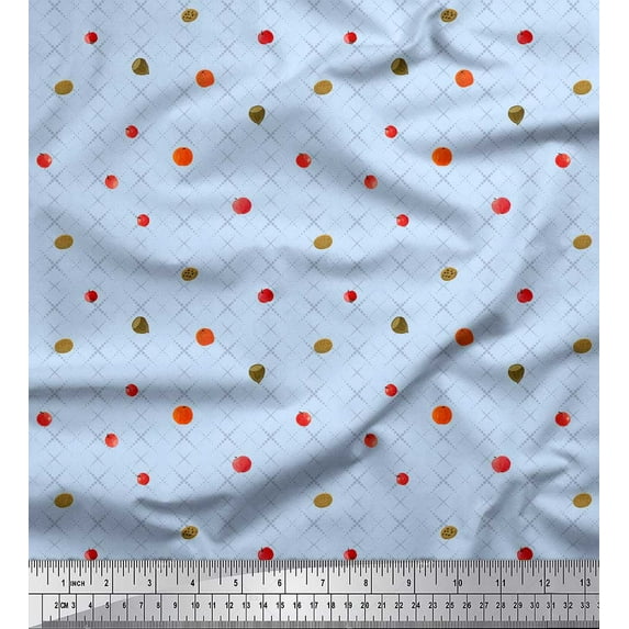 Soimoi Blue Silk Fabric Fruits & Cookies Food Printed Fabric 1 Yard 42 Inch Wide