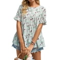 thumbnail image 3 of STARVNC Women Floral Printed Crew Neck Ruffle Short Sleeve Chiffon Blouse, 3 of 7