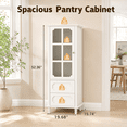 thumbnail image 5 of SESSLIFE Small Pantry Cabinet with Glass Door and Drawers, Kitchen Cabinet with Adjustable Shelves, Pantry Storage Cabinet for Dining Room, Coffee Nook and Small Spaces, White, 5 of 11