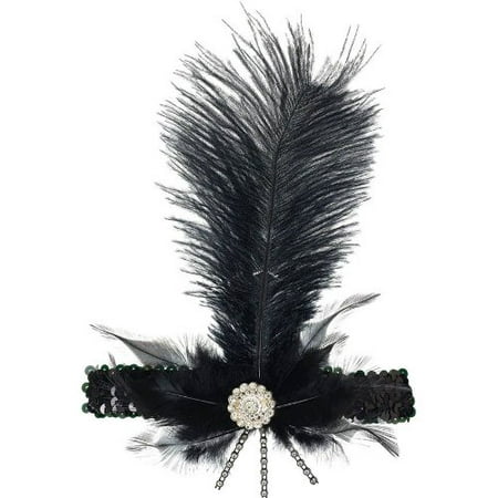 Amscan Glamorous 20's Old Hollywood Themed Party Charleston Feather Headband (1 Piece), Black, 11.5 x