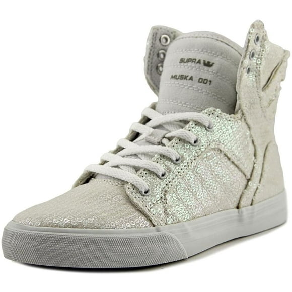 Supra Enfants Skytop Blanc Paillettes Chaussures Blanches Taille 3