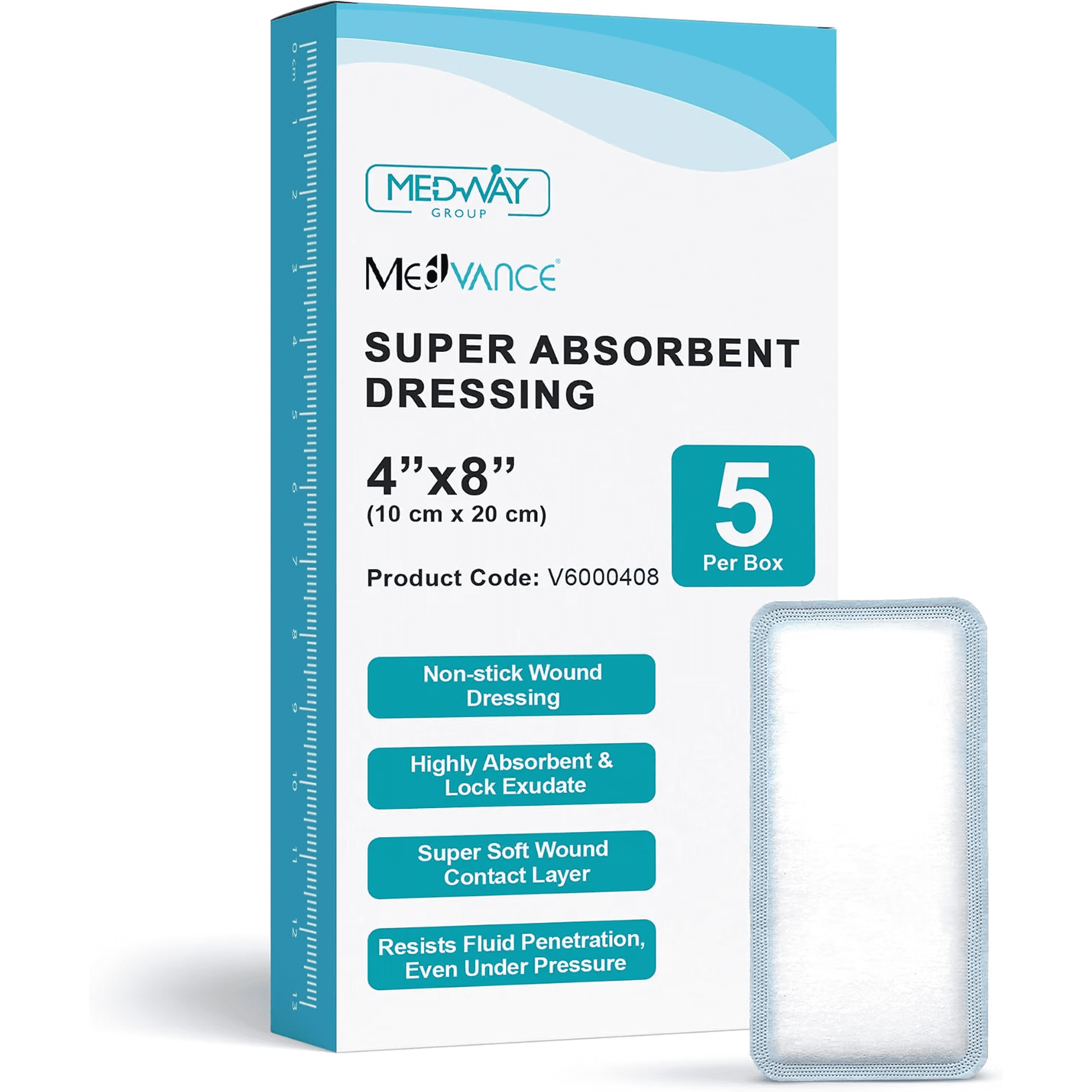 MedVance Super Absorbent Dressing w/ Silicone Border for Exuding Wounds, Box of 5 Bandages