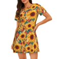 thumbnail image 1 of Disketp Diamond Bohemian Sunflower para Camisón Corto de Manga Corta para Mujeres, Camisón Cómodo con Escote Redondo, Bonito y Confortable, 1 of 6