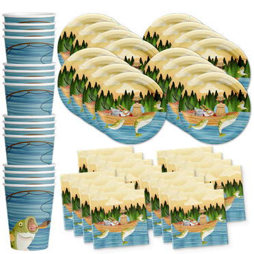 Gone Fishing Birthday Party Supplies Set Plates Napkins Cups Tableware Kit for 16