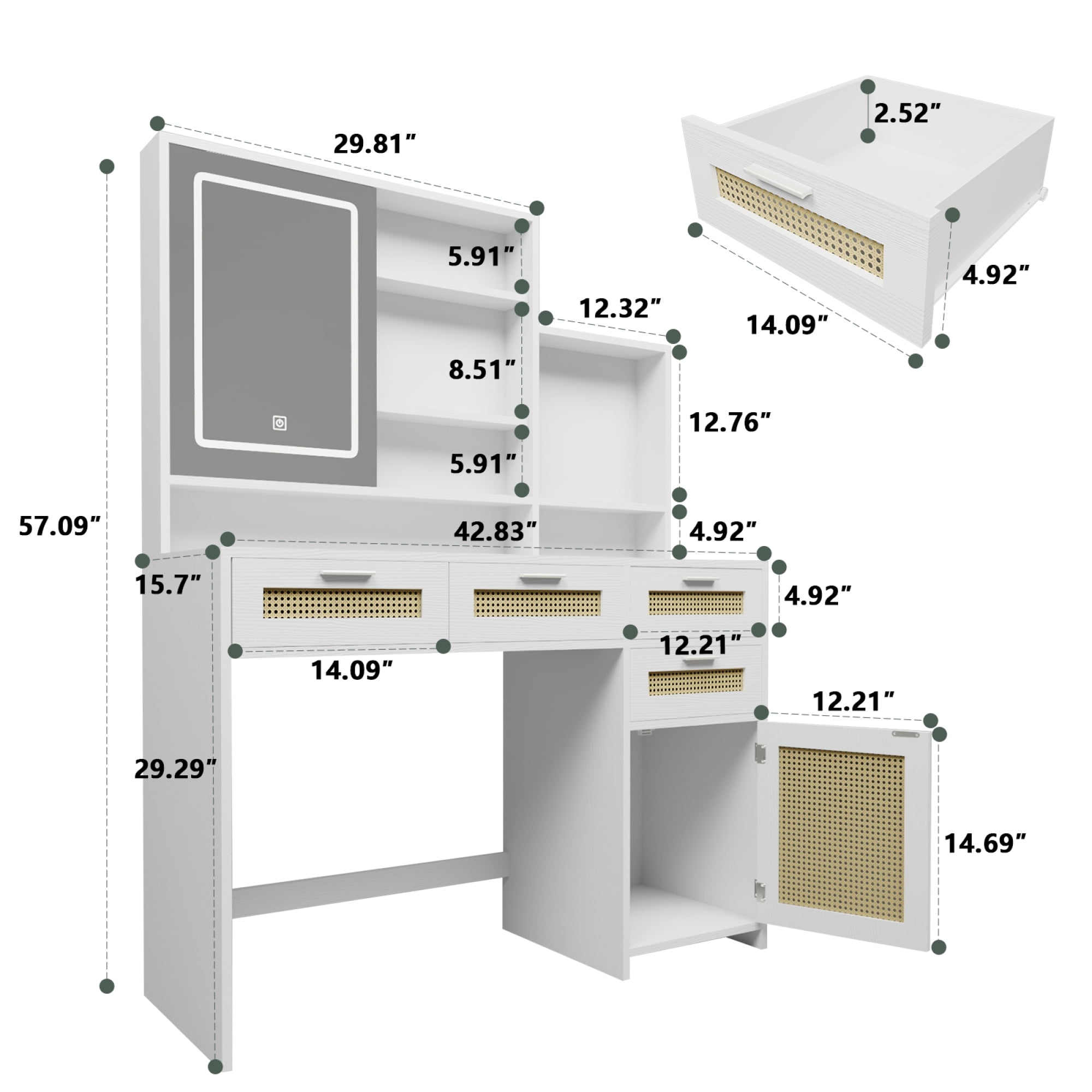 Makeup Vanity with Lights in 3 Colors Vanity Desk with 4 Drawers & 1 Cabinets for Bedroom