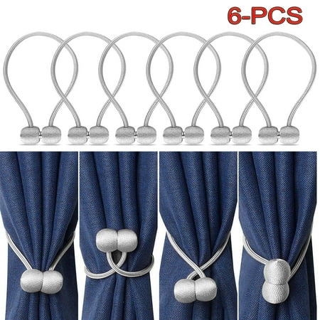 Tie Back Hardware 6 PCS, Magnetic Curtain Tiebacks, Drape Tie Backs, Decorative Rope Holdback Holder for Big,Wide or Thick Window Drapries, 40cm Long ()
